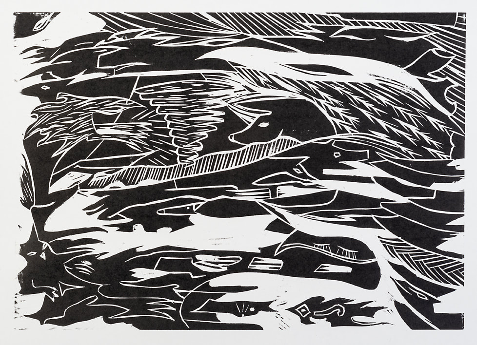 The Rorschach Series 'Test 2 - Evocation' Woodcut print by Noa Noa von Bassewitz, new zealand printmaking, Gilberd Marriott Gallery contemporary fine arts Wellington NZPicture