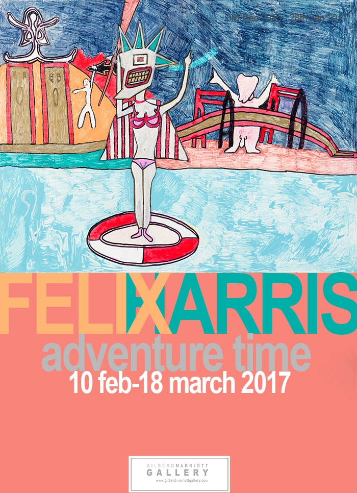 Felix Harris 'Adventure Time' exhibition poster, Gilberd Marriott Gallery Wellington New Zealand fine arts NZ