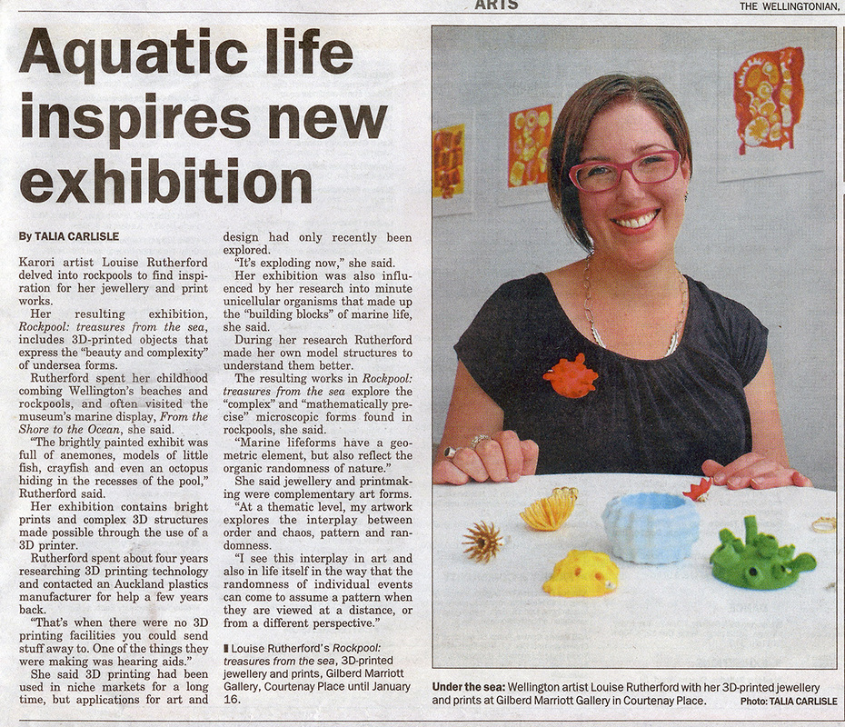 Louise Rutherford artist in Wellingtonian, 11th December 2014, Aquatic Life Inspires New Exhibition