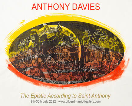 Anthony Davies - 'The Epistle According to Saint Anthony' 9-30 July 2022, Gilberd Marriott Gallery 37 Courtenay Place Wellington Aotearoa NZ, Whanganui printmaker Anthonhy Davies new exhibition, linocut and gouache prints, political art printmaking, new Zealand master printmaker
