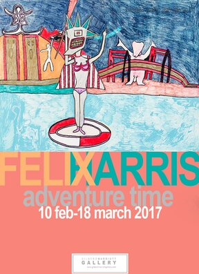 Felix Harris 'Adventure Time' exhibition poster, New Zealand fine arts, Gilberd Marriott Gallery Wellington